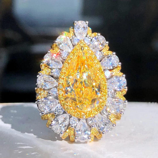 Gia anel de diamante 5.07ct 18k ouro fantasia luz amarelo diamantes casamento noivado anéis femininos para mulheres anel de diamantes finos - LyxButik