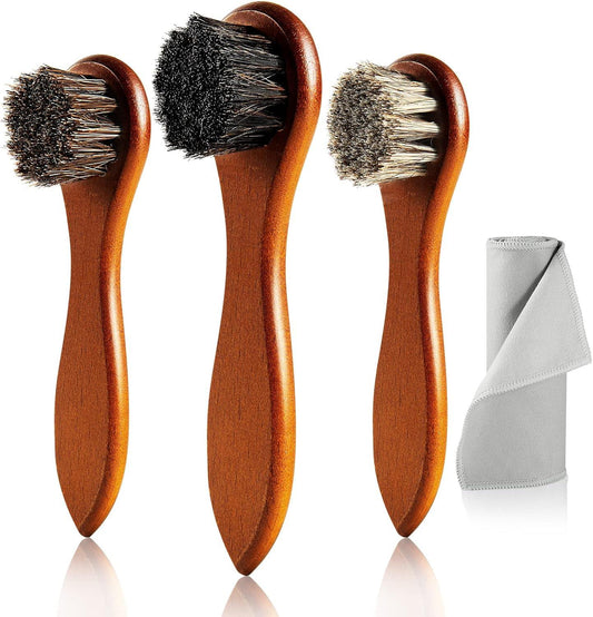 Unekez 4-Piece Horse Hair Shoe Brush Shine Kit, Shoe Polish Brush, Leather Shoes Boot Cleaning Brushes Care Clean Dauber Applicator - LyxButik