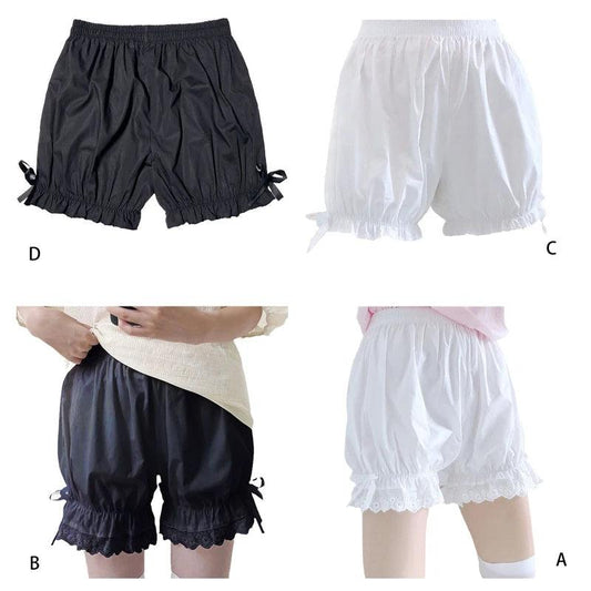 Women Vintage Victorian Gothic Bloomers Ruffled Lace Trim Lolita Pumpkin Shorts Cute Sweet Bowknot Loose Maid Security Safety - LyxButik