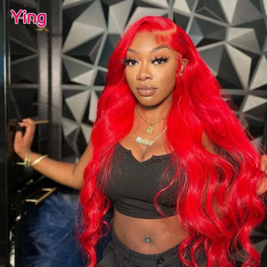 Ying Transparent Red Body Wave Human Hair Wig For Women 13X6 Lace Frontal Wigs With Body Hair 13X4 Lace Front Wigs Pre Plucked - LyxButik