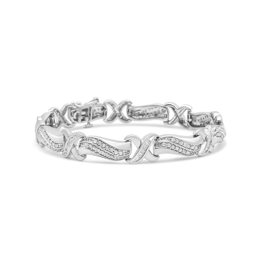 .925 Sterling Silver 1 3/4 Cttw Diamond Wave and X Link Tennis - LyxButik